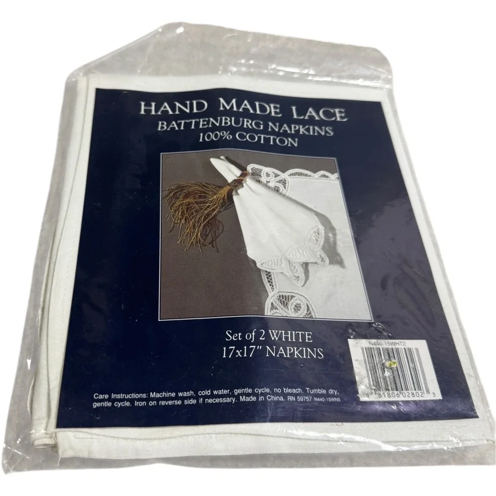 Battenburg Lace Napkins 100% Cotton 5 packs of 2 each =10 napkins White 17 x 17